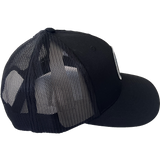 Beach Wave Mesh Curved Snapback Hat (Black on Black)