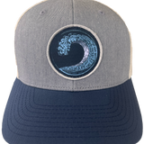 Beach Wave Mesh Curved Snapback Hat (Gray and Navy)