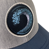 Beach Wave Mesh Curved Snapback Hat (Gray and Navy)