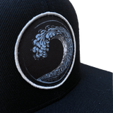 Beach Wave Mesh Curved Snapback Hat (Black on Black)