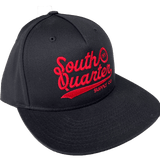 South Quarter Black Snapback Hat (Script Logo)